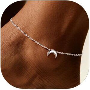 Womens S925 Sterling Silver Adjustable Anklet, Heart/Moon/Handcuff Ankle Bracele